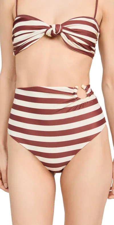 Johanna Ortiz Ecru Marsala Barbasco Bikini Bottoms Swimsuit Stripes Ecru/marsala