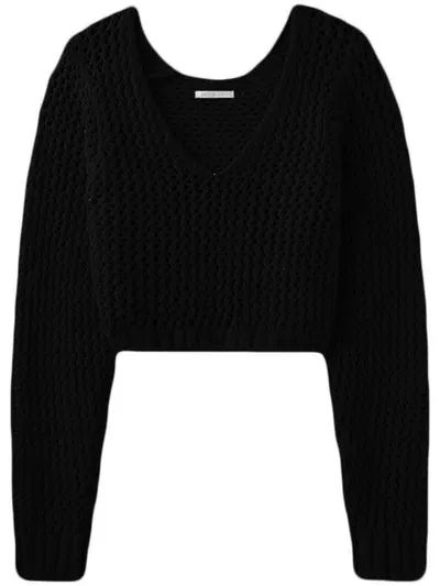 John Elliott V-neck Cropped Knit Top In Black