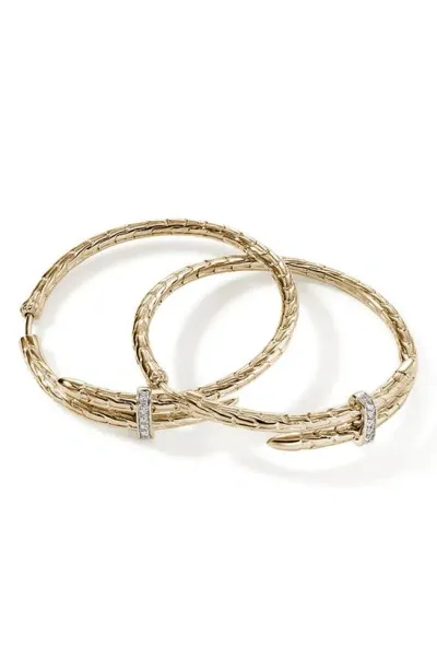 John Hardy 14k Yellow Gold Spear Diamond Coil Hoop Earrings