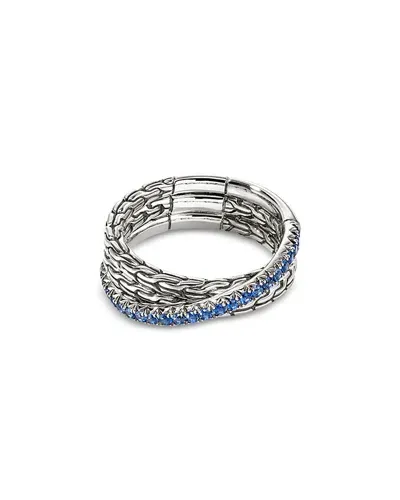 John Hardy Sterling Silver Jh Essentials Blue Sapphire Pave Crossover Statement Ring In Blue/silver