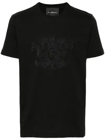 John Richmond Cotton T-shirt With Rhinestones In Black