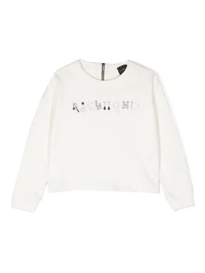 John Richmond Junior Kids' Crystal-logo Sweatshirt In White