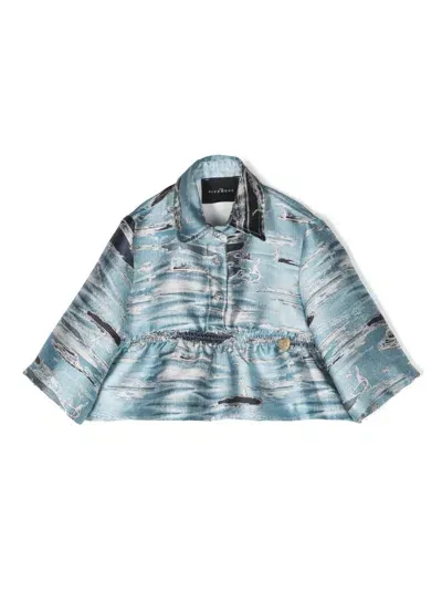 John Richmond Junior Kids' Distressed-print Peplum Blouse In Blue