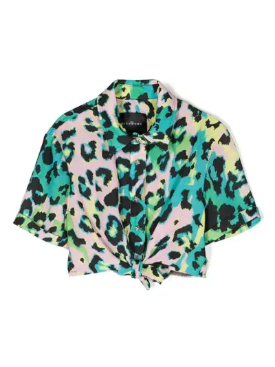 John Richmond Junior Kids' Leopard-print Cropped Blouse In Green