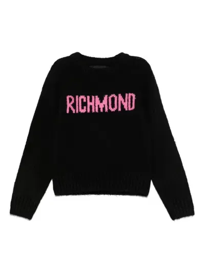 John Richmond Junior Kids' Logo-intarsia Sweater In Black