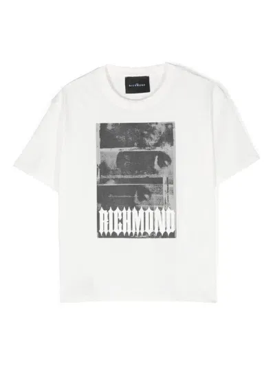 John Richmond Junior Kids' Logo-tape T-shirt In White