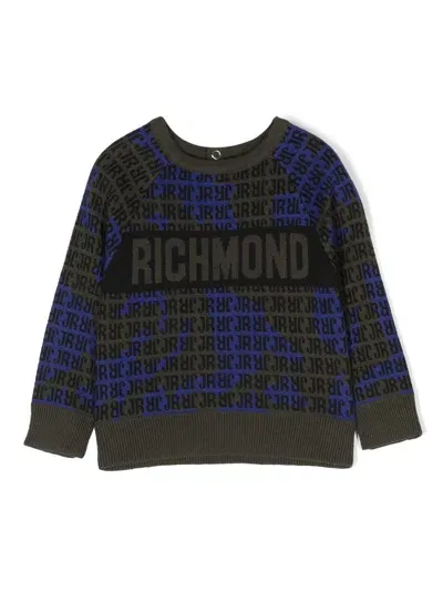 John Richmond Junior Babies' Monogram-pattern Knitted Sweatshirt In Green