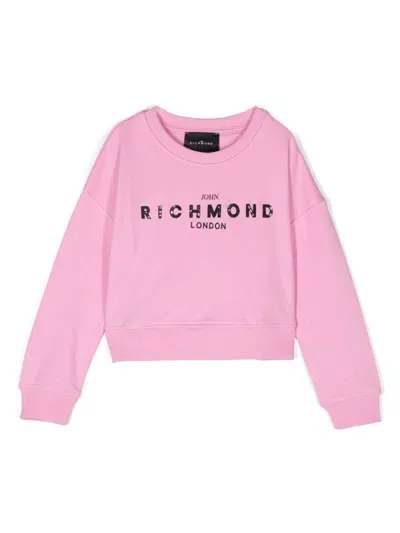 John Richmond Junior Sweatshirt Mit Pailletten-logo In Rosa