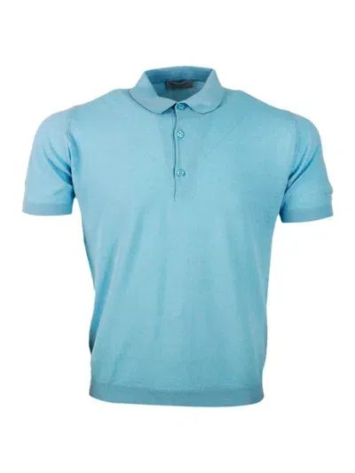 John Smedley Short-sleeved Polo Shirt In Extrafine Piqué Cotton Thread With Three Buttons In Turquoise