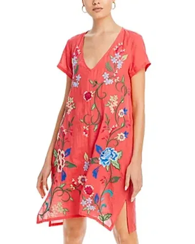 Johnny Was Embroidered Tunic Dress In Calypso Coral