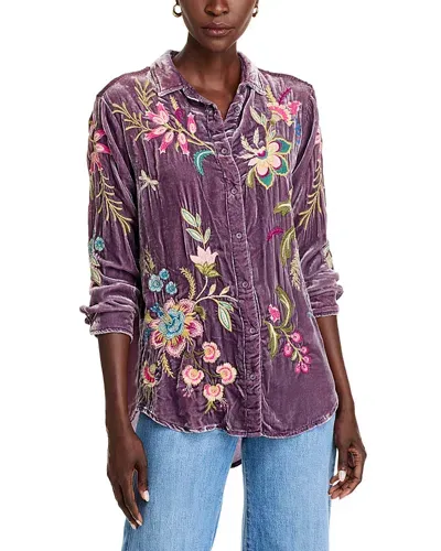 Johnny Was Embroidered Velvet Shirt In Dusty Purple