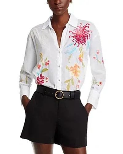 Johnny Was Malory Floral Seamed Shirt In White