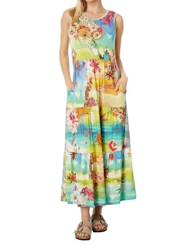 Johnny Was Tie Dye Sleeveless Tiered Midi Dress In Yellow In Multi