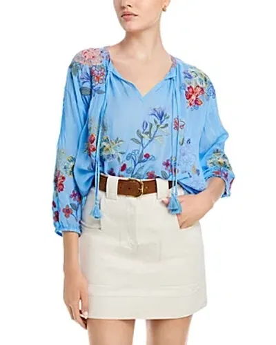 Johnny Was Zadonia Melisa Embroidered Floral Top In Azure Blue