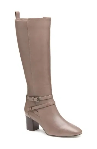 Johnston & Murphy Eleanor Buckle Strap Knee High Boot In Taupe Calfskin