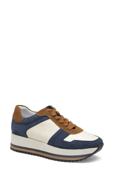 Johnston & Murphy Gracie Colorblock Sneaker In Navy Suede/bone Calf