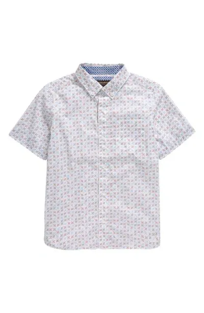 Johnston & Murphy Kids' Airplane Print Short Sleeve Cotton Button-down Shirt In White