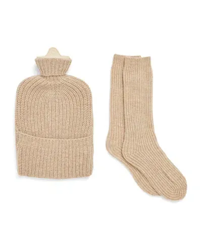 Johnstons Of Elgin Cashmere Hot Water Bottle And Socks Gift Set In Neutrals