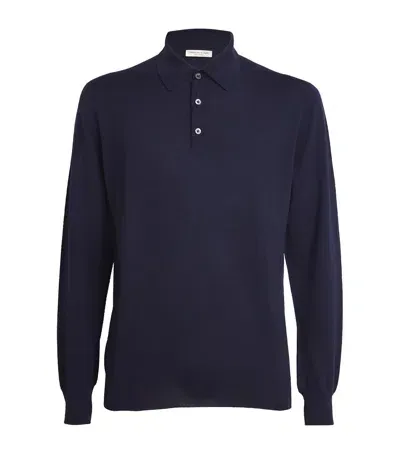 Johnstons Of Elgin Superfine Merino Polo Shirt In Navy