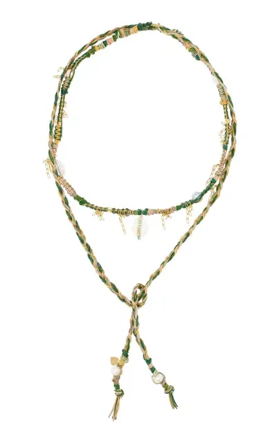 Joie Digiovanni Green With Envy Emerald; Seashell; And Pearl Rockstar Leather Necklace In Multi