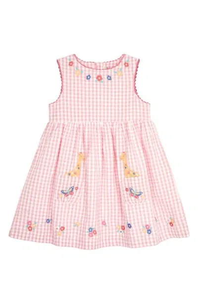 Jojo Maman Bébé Babies' Jojo Maman Bebe Animal Appliqué Gingham Cotton Dress In Pink