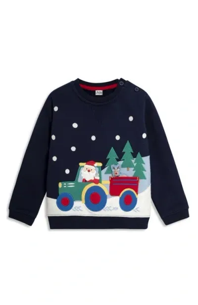 Jojo Maman Bébé Babies' Jojo Maman Bebe Holiday Santa Construction Appliqué Cotton Graphic Sweatshirt In Navy