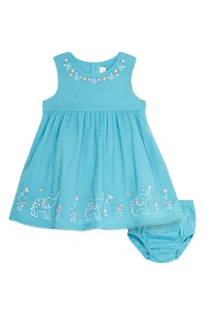 Jojo Maman Bébé Babies' Jungle Animals Embroidered Dress In Duck Egg