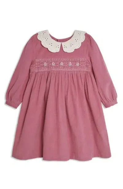 Jojo Maman Bébé Babies' Jojo Maman Bebe Long Sleeve Smocked Cotton Corduroy Dress In Pink