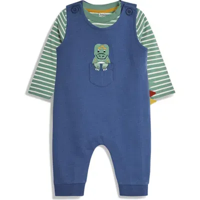 Jojo Maman Bébé Babies' Jojo Maman Bebe Long Sleeve Stripe Cotton T-shirt & Dino Overalls Set In Denim