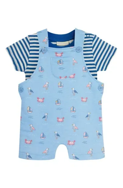 Jojo Maman Bébé Babies' Jojo Maman Bebe Stripe T-shirt & Nautical Print Cotton Overalls Set In Blue