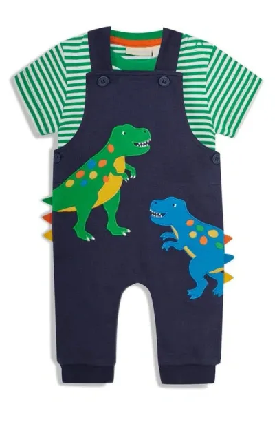 Jojo Maman Bébé Babies' Jojo Maman Bebe Stripe T-shirt & T-rex Overalls Set In Navy