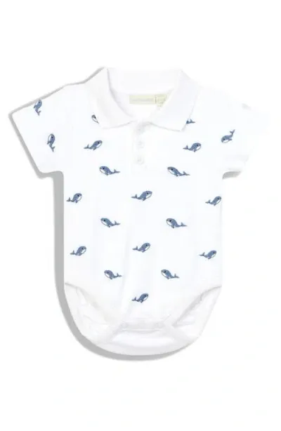 Jojo Maman Bébé Babies' Jojo Maman Bebe Whale Embroidered Cotton Polo Bodysuit In White