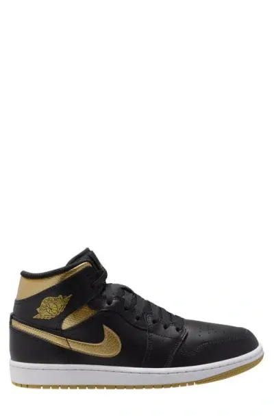 Jordan Air  1 Mid Sneaker In Black/metallic Gold/white