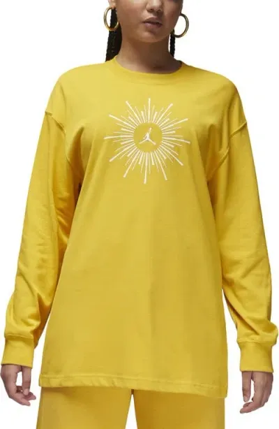 Jordan Flight Heiress Of Optimism Long Sleeve Oversize Cotton T-shirt In Yellow Ochre/sail