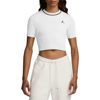 Jordan Stripe Crewneck Crop Top In White