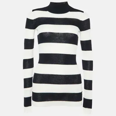 Pre-owned Joseph Black/white Stripe Cashmere High Neck Sweater Xs