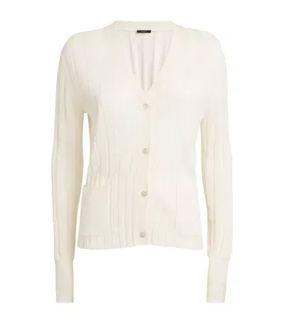 Joseph Rayon Ribbed Cardigan In Ivory