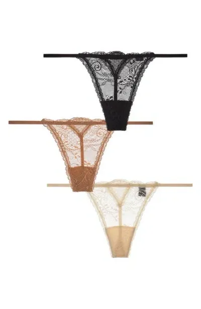 Journelle Sapna Assorted 3-pack G-string Thongs In Noir/naturelle/carmel