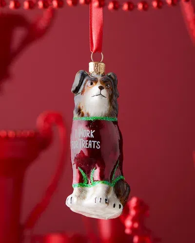 Joy To The World Collectibles Australian Sherpard W/ I Work For Treats Sweater Christmas Ornament In Red