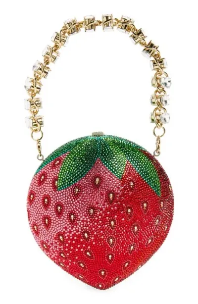 Judith Leiber Crystal Embellished Strawberry Clutch In Silver Light Siam Multi