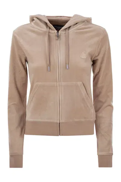 Juicy Couture Robertson Hooded Velour Sweatshirt In Caramel