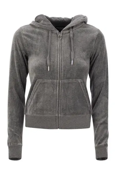 Juicy Couture Cotton Velvet Hoodie In Grey