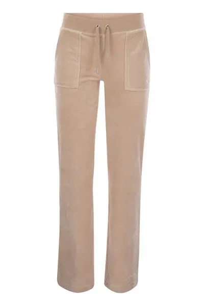 Juicy Couture Cotton Velvet Trousers In Beige