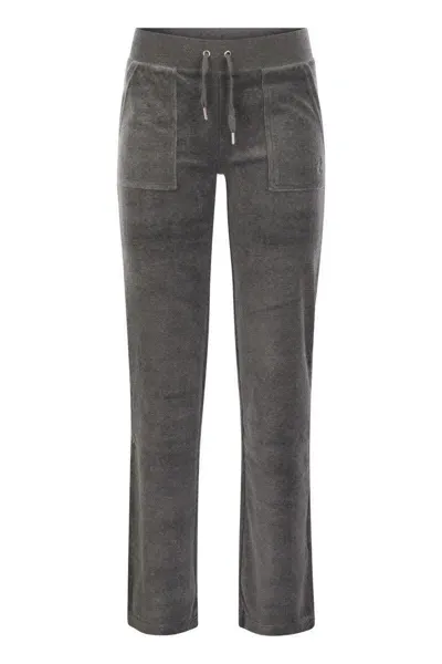 Juicy Couture Cotton Velvet Trousers In Grey