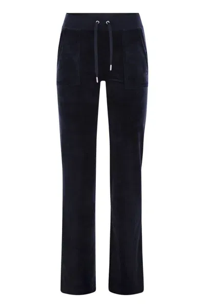 Juicy Couture Cotton Velvet Trousers In Navy