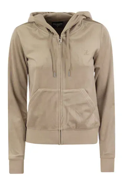 Juicy Couture Velvet Hoodie In Beige