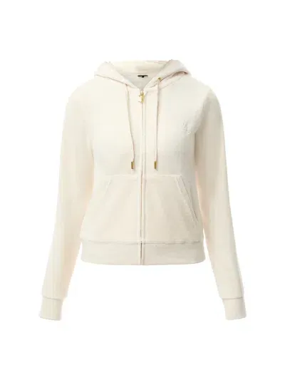 Juicy Couture Logo-embroidered Front-pocket Velour Hoody In Beige