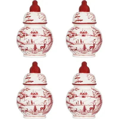 Juliska Country Estate Winter Frolic Ruby Ginger Jar Place Card Holder, Set Of 4