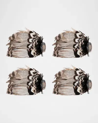 Juliska Feather Napkin Rings, Set Of 4 In Espresso