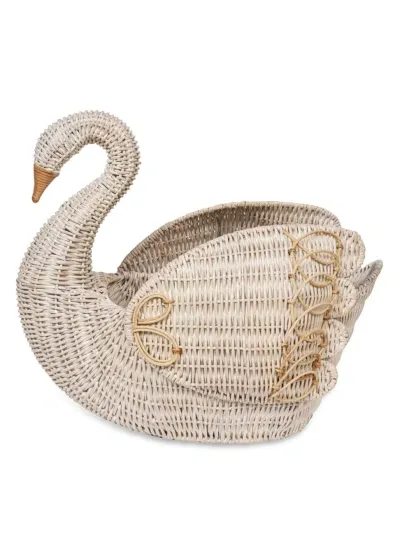 Juliska Provence Rattan Swan Basket In White Wash